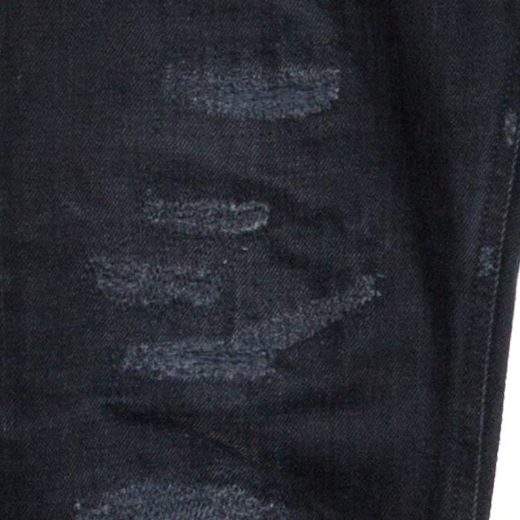 Pre Owned Dolce & Gabbana 14 Gold Black Distressed Denim Straight Jeans S