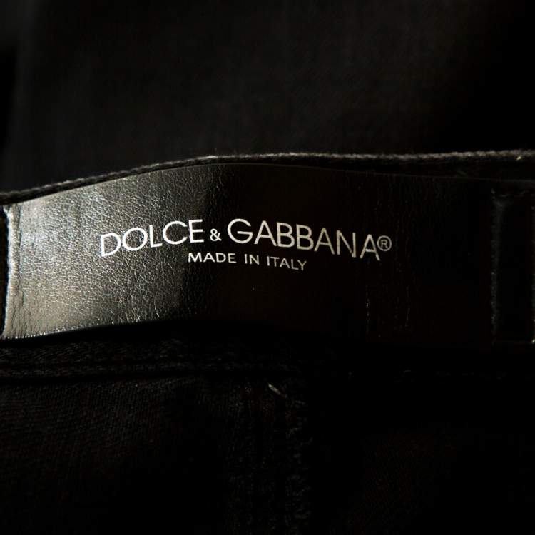 Pre Owned Dolce & Gabbana 14 Gold Black Distressed Denim Straight Jeans S