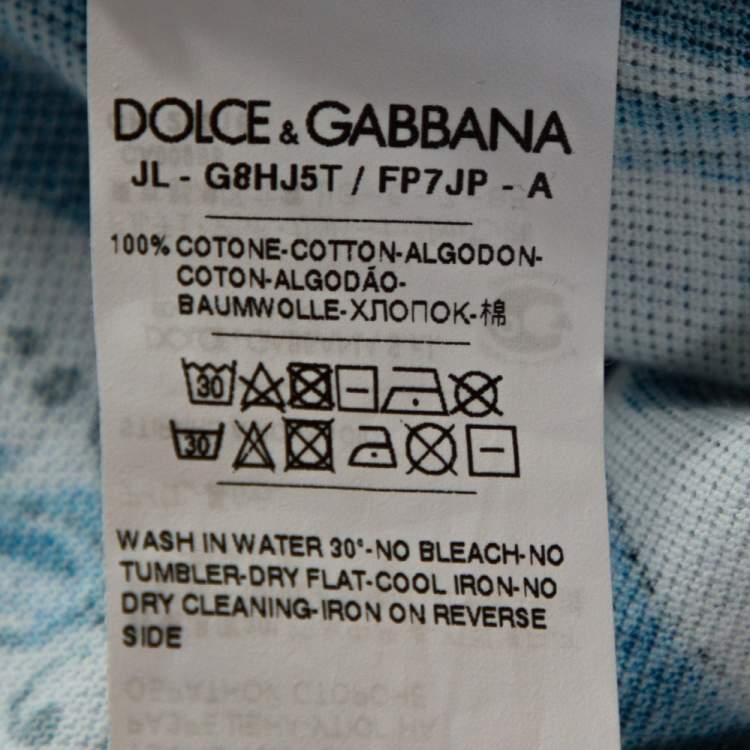 Pre Owned Dolce & Gabbana Blue Majolica Print Cotton Polo T-Shirt M