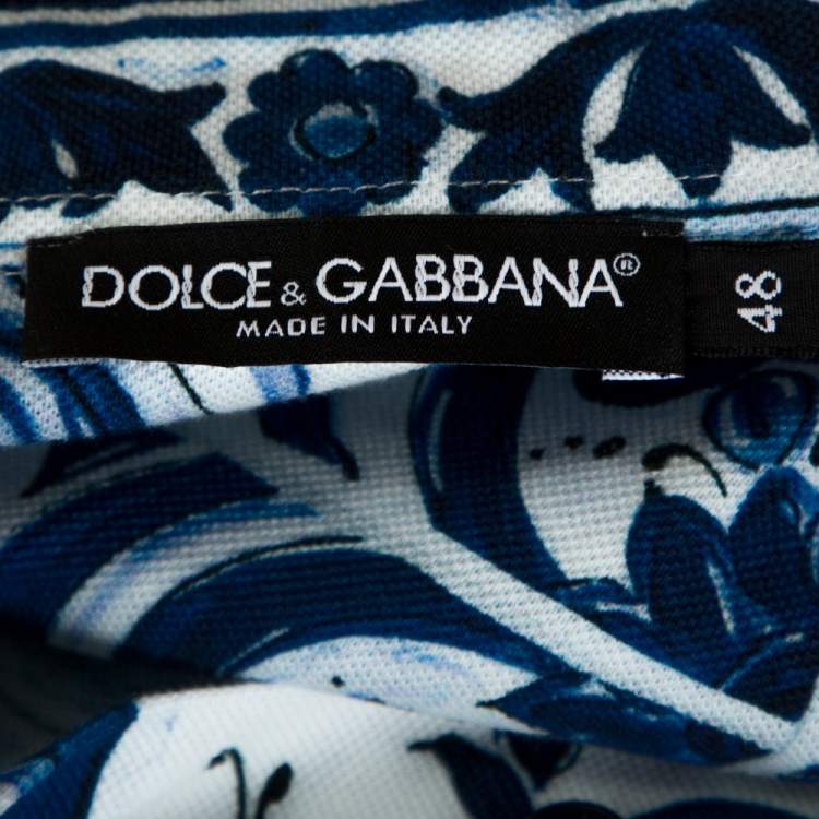 Pre Owned Dolce & Gabbana Blue Majolica Print Cotton Polo T-Shirt M