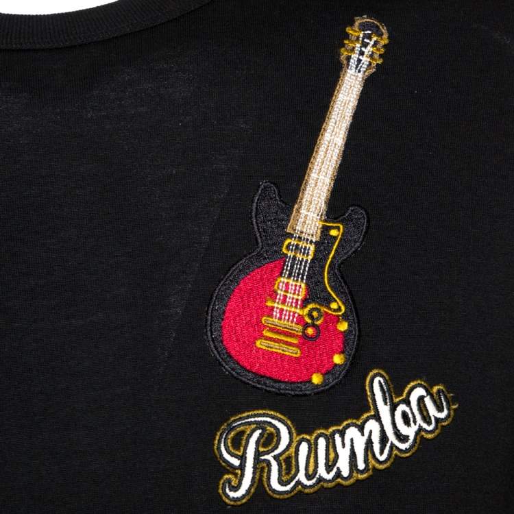 Pre Owned Dolce & Gabbana Black Rumba Guitar Appliqued Cotton T-Shirt M