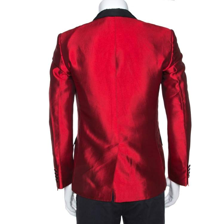 Pre Owned Dolce & Gabbana Red Silk Martini Vest and Tuxedo Blazer Set S