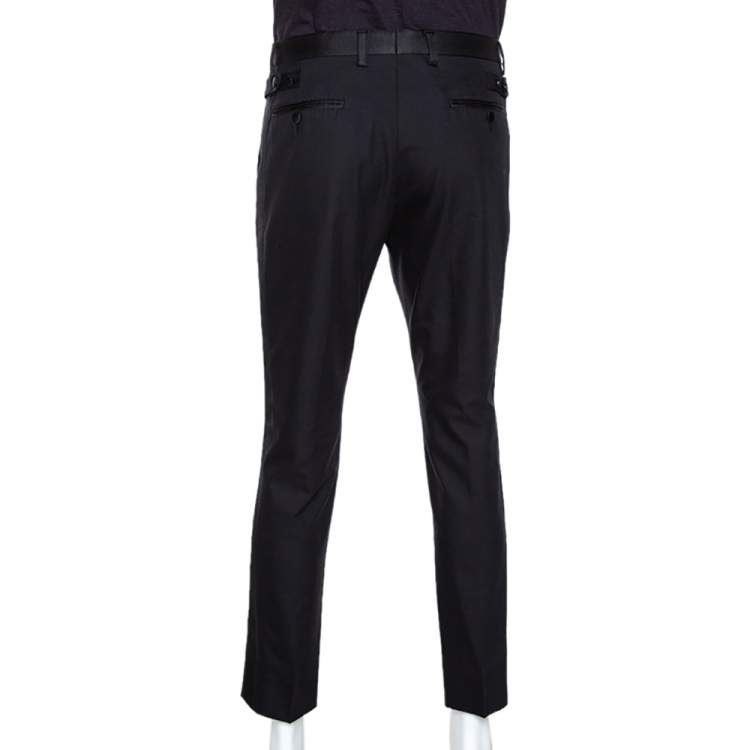 مملوكة مسبقًا Dolce & Gabbana Black Cotton Silk Grosgrain Trim Tailored Trousers L