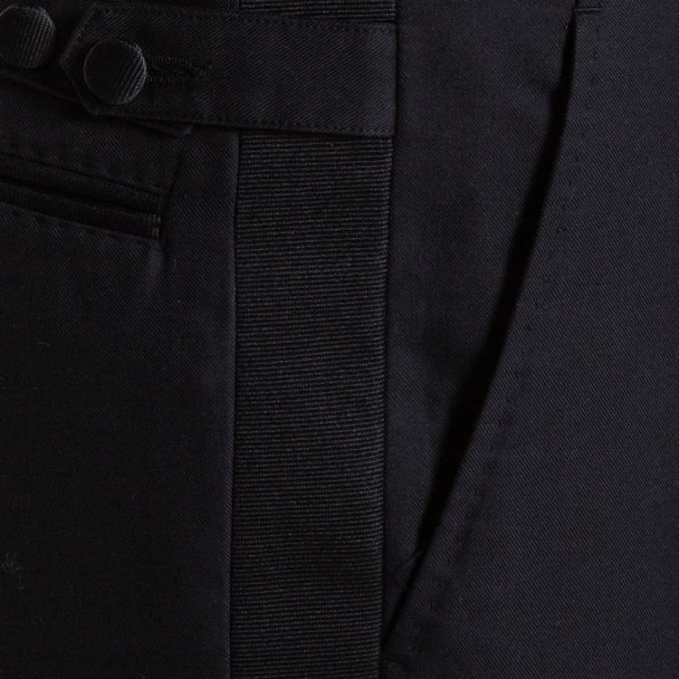 مملوكة مسبقًا Dolce & Gabbana Black Cotton Silk Grosgrain Trim Tailored Trousers L