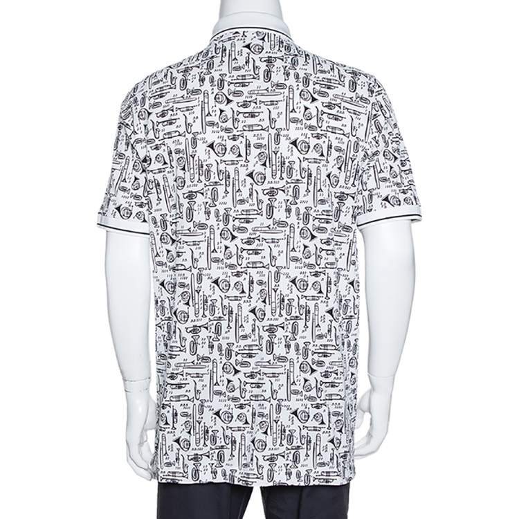 Pre Owned Dolce & Gabbana White Musical Instrument Print Cotton Polo T-Shirt 3XL