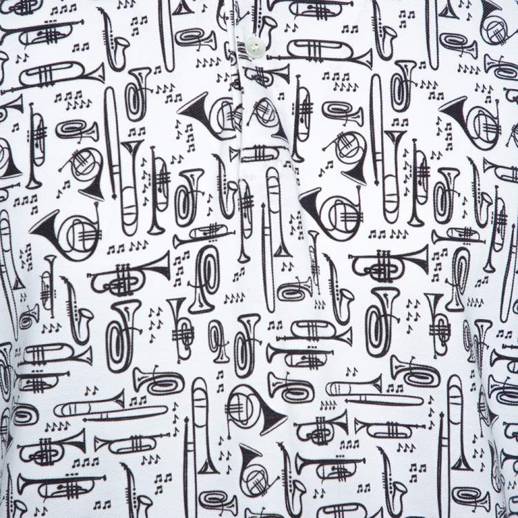 Pre Owned Dolce & Gabbana White Musical Instrument Print Cotton Polo T-Shirt 3XL