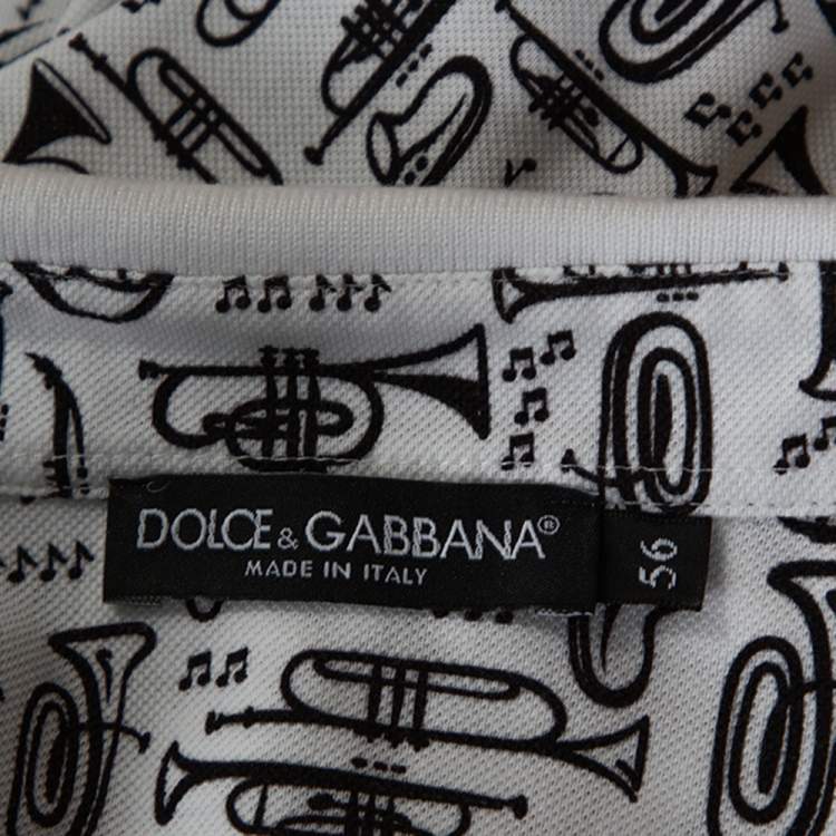 Pre Owned Dolce & Gabbana White Musical Instrument Print Cotton Polo T-Shirt 3XL