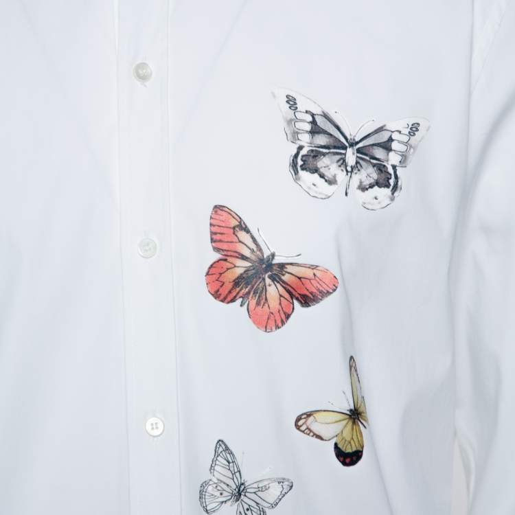 Pre Owned Dolce & Gabbana White Cotton Butterfly Applique  Button Front Shirt XXL