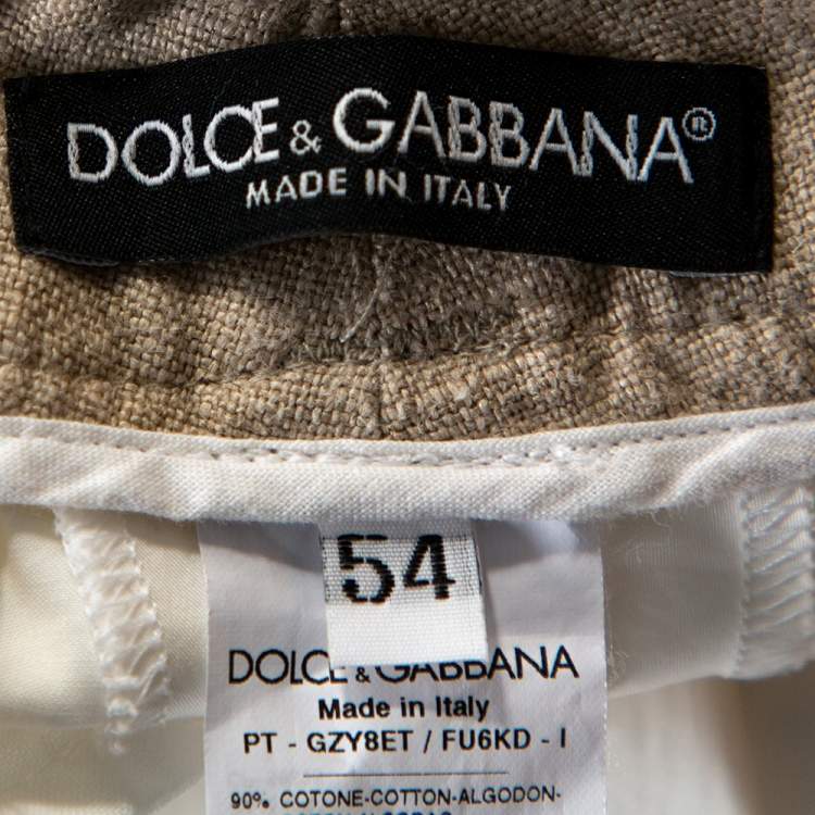 Pre Owned Dolce & Gabbana White Cotton Linen Blend Drawstring Pants XXL