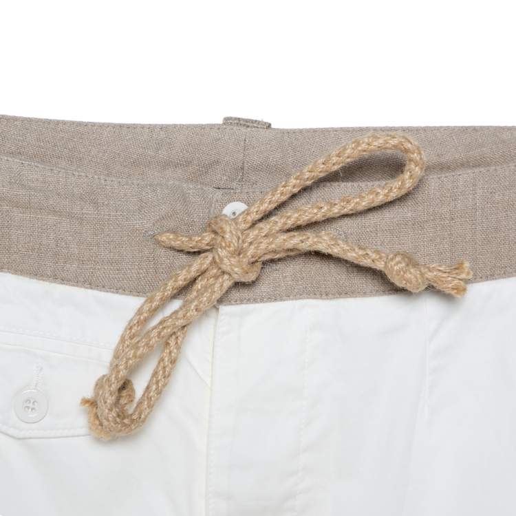 Pre Owned Dolce & Gabbana White Cotton Linen Blend Drawstring Pants XXL