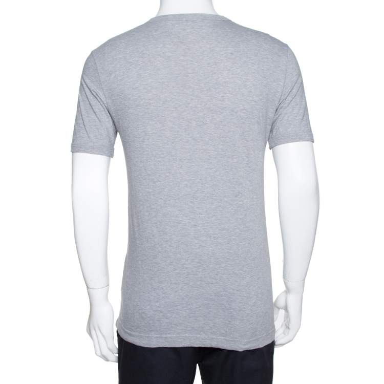 Pre Owned Dolce & Gabbana Grey Cotton Bird Embroidered Crew Neck T Shirt M