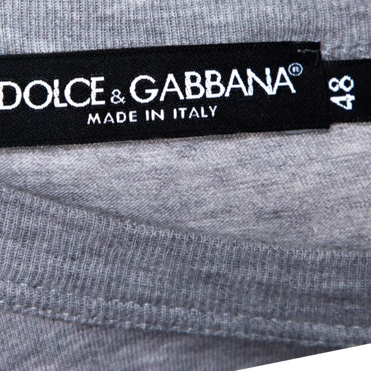 Pre Owned Dolce & Gabbana Grey Cotton Bird Embroidered Crew Neck T Shirt M
