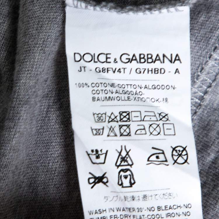 Pre Owned Dolce & Gabbana Grey Cotton Bird Embroidered Crew Neck T Shirt M