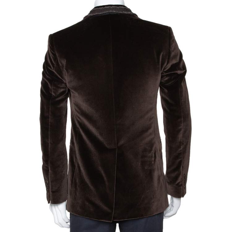 Pre Owned Dolce & Gabbana Brown Velvet Raw Edge Detail Blazer M