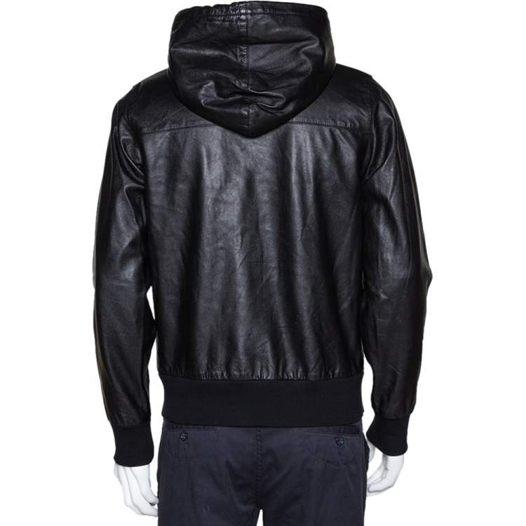 Pre Owned Dolce & Gabbana Black Leather & Jersey Lined Hooded Jacket S 