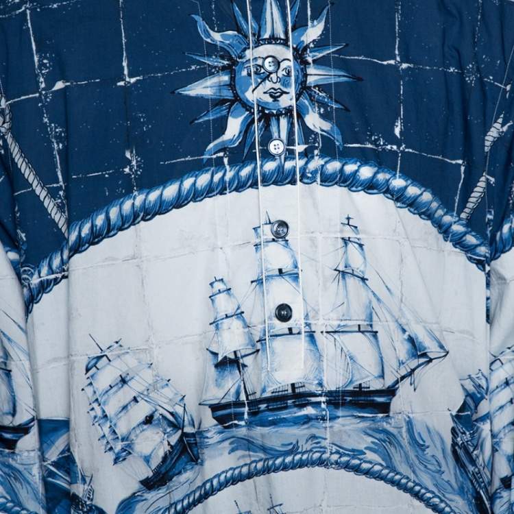 مملوكة مسبقًا Dolce & Gabbana Blue Printed Cotton Thobe XL
