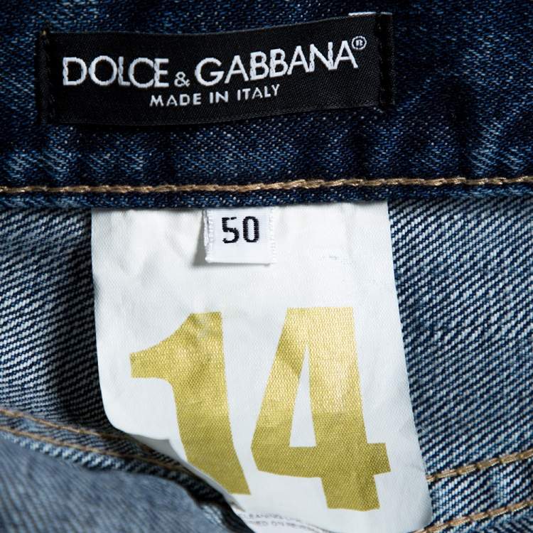Pre Owned Dolce & Gabbana 14 Indigo Light Washed Denim Distressed Jeans L