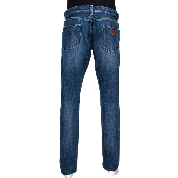 Pre Owned Dolce & Gabbana 14 Indigo Light Washed Denim Distressed Jeans L