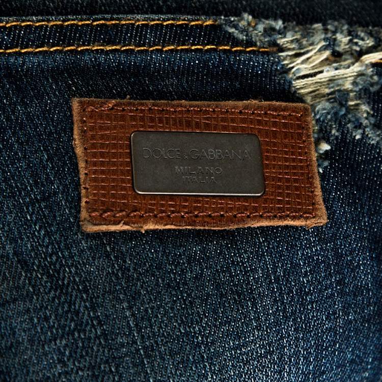 مملوكة مسبقًا Dolce & Gabbana 14 Blue Faded Effect Denim Distressed Jeans XL