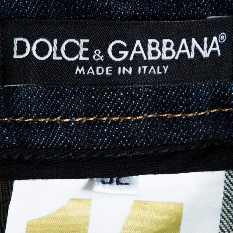 مملوكة مسبقًا Dolce & Gabbana 14 Blue Faded Effect Denim Distressed Jeans XL