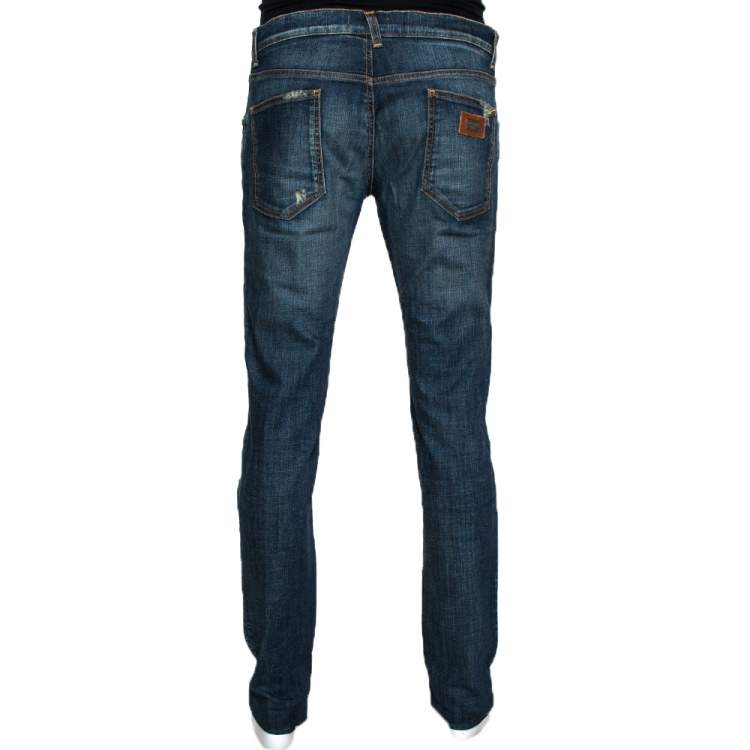 مملوكة مسبقًا Dolce & Gabbana 14 Blue Faded Effect Denim Distressed Jeans XL