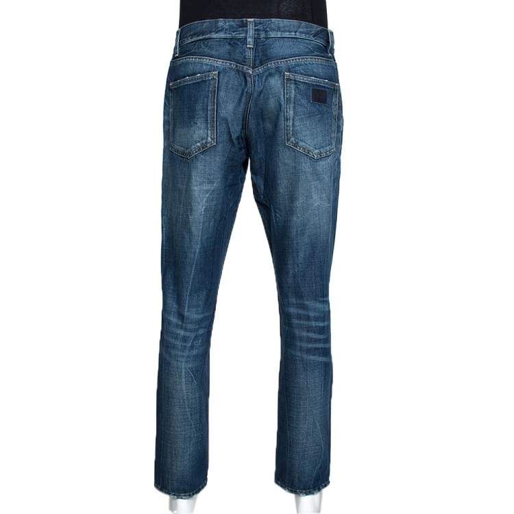 Pre Owned Dolce & Gabbana 14 Gold Blue Faded Effect Denim Fitted Jeans L