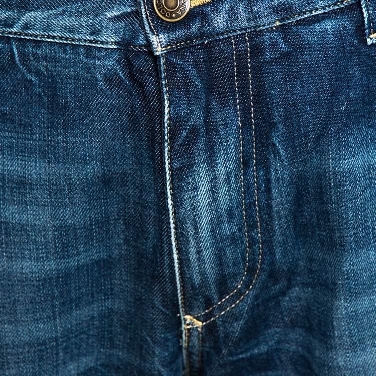 Pre Owned Dolce & Gabbana 14 Gold Blue Faded Effect Denim Fitted Jeans L