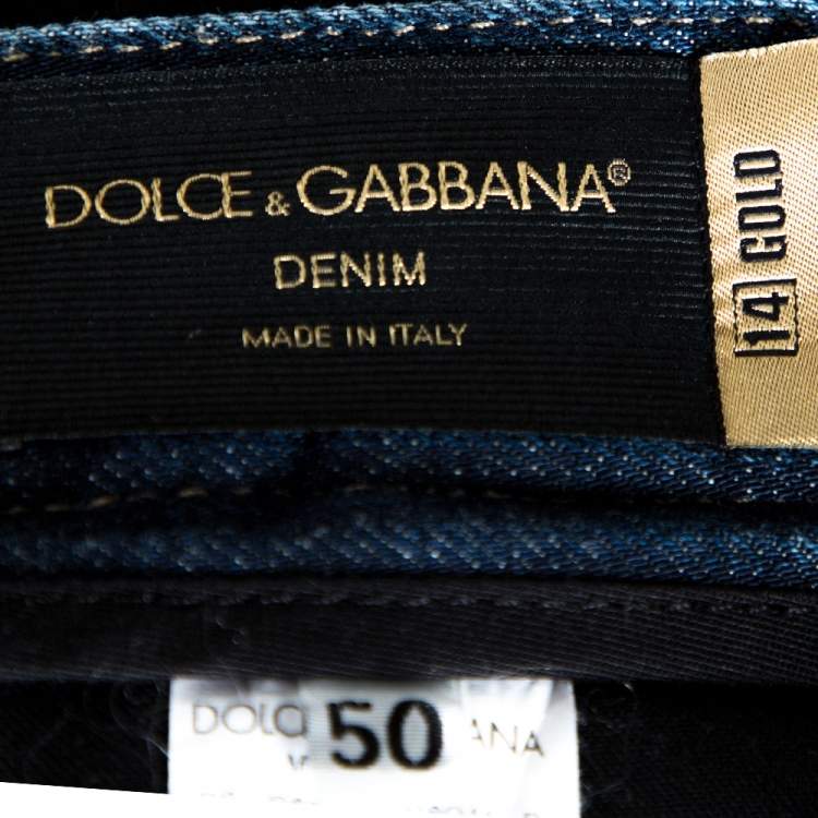 Pre Owned Dolce & Gabbana 14 Gold Blue Faded Effect Denim Fitted Jeans L