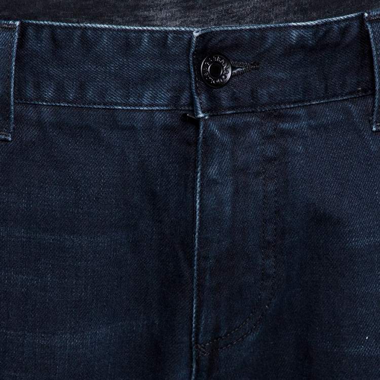 Pre Owned Dolce & Gabbana 14 Gold Dark Blue Denim Straight Leg Jeans L