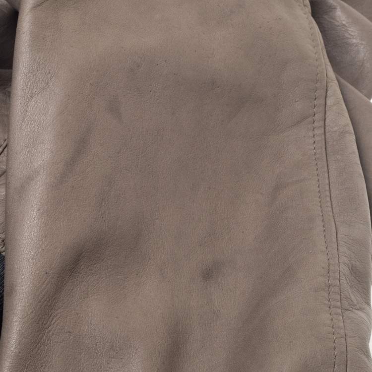 Pre Owned Dolce & Gabbana Pale Brown Leather Zip Front Hooded Jacket XL
