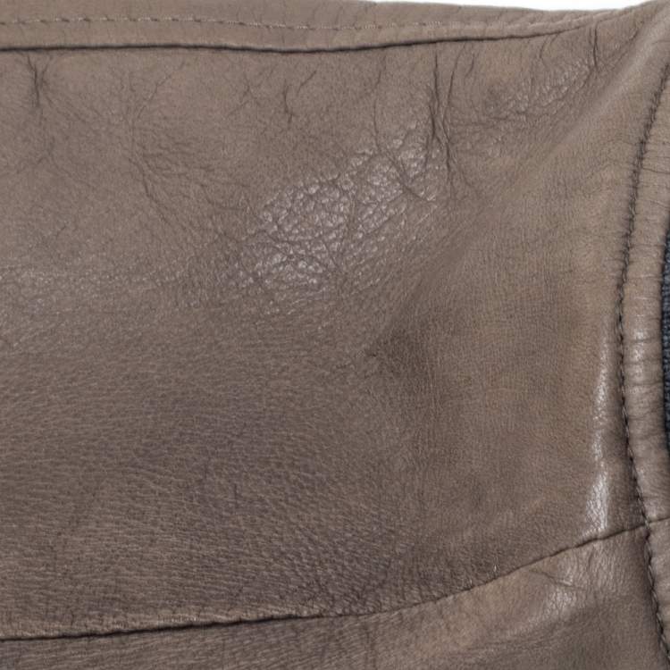 Pre Owned Dolce & Gabbana Pale Brown Leather Zip Front Hooded Jacket XL