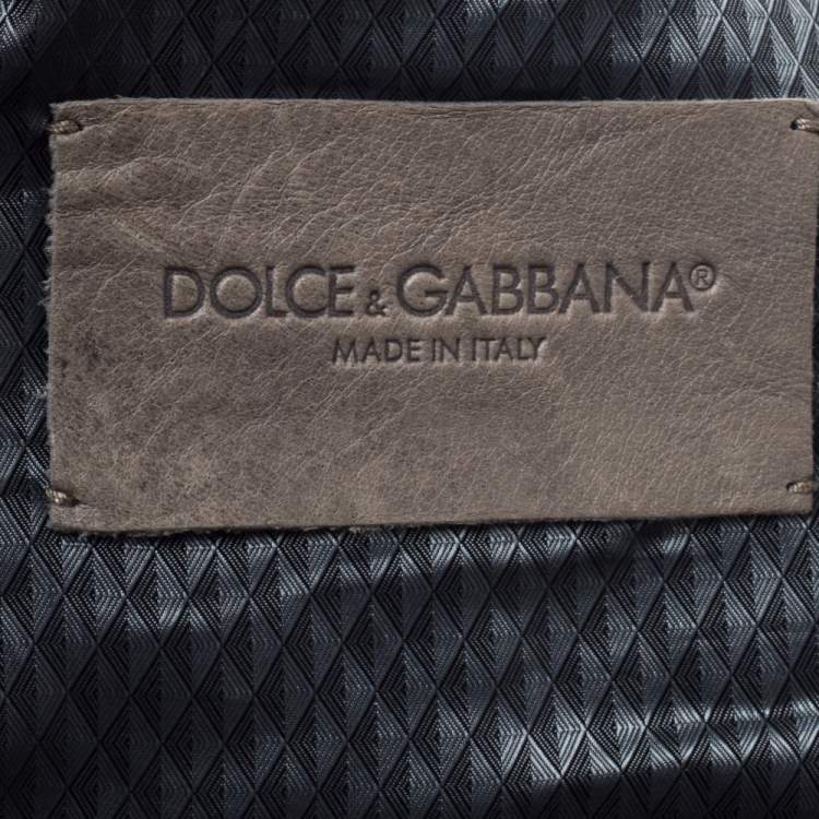 Pre Owned Dolce & Gabbana Pale Brown Leather Zip Front Hooded Jacket XL