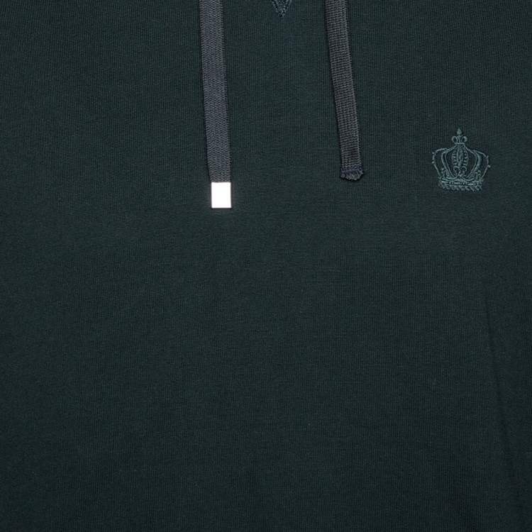 Pre Owned Dolce & Gabbana Green Crown Embroidered Cotton Hoodie L