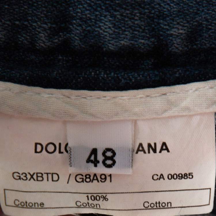 Pre Owned Dolce & Gabbana Light Blue Denim Distressed Straight Fit Jeans M