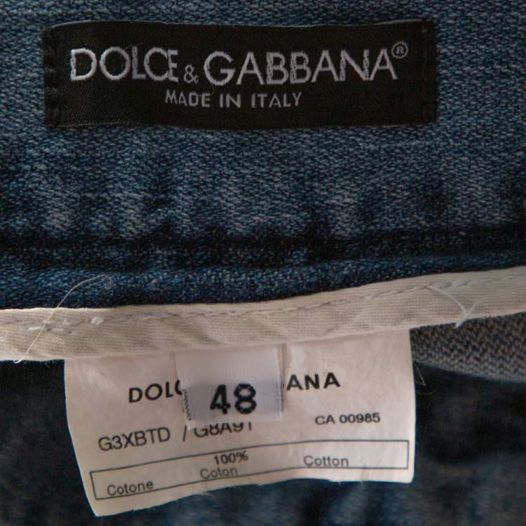 Pre Owned Dolce & Gabbana Light Blue Denim Distressed Straight Fit Jeans M
