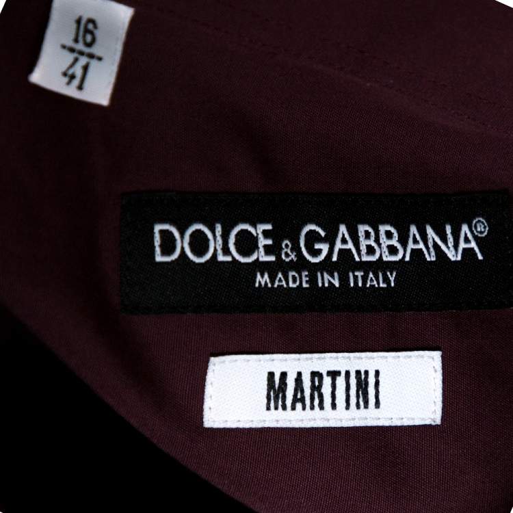 Pre Owned Dolce & Gabbana Burgundy Cotton Velvet Collar Martini Shirt L