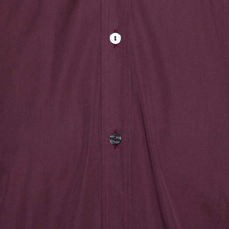 Pre Owned Dolce & Gabbana Burgundy Cotton Velvet Collar Martini Shirt L