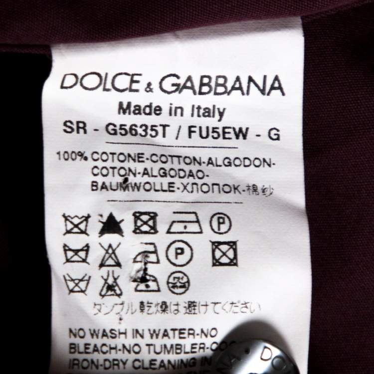 Pre Owned Dolce & Gabbana Burgundy Cotton Velvet Collar Martini Shirt L