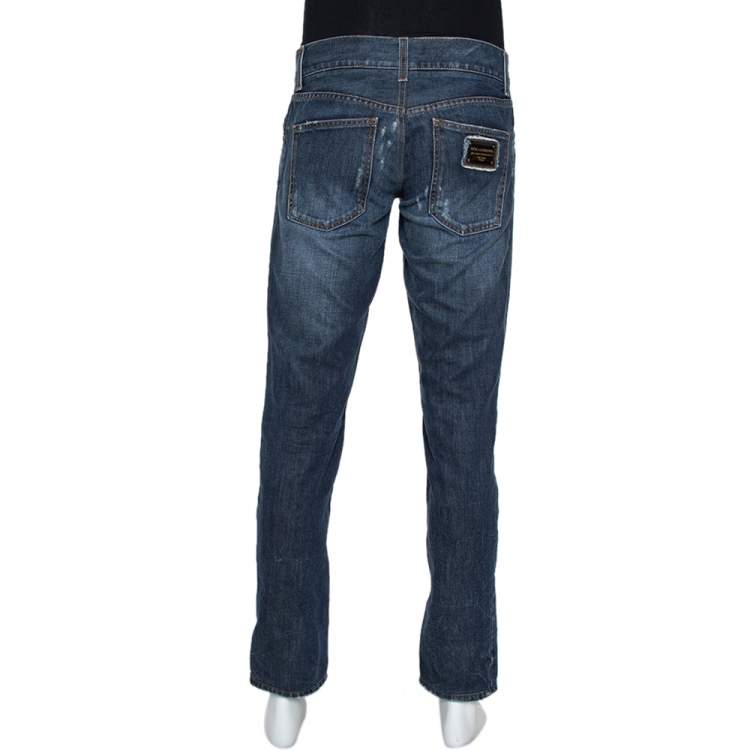 Pre Owned Dolce & Gabbana Blue Distressed Denim 12 Gold Fit Jeans M