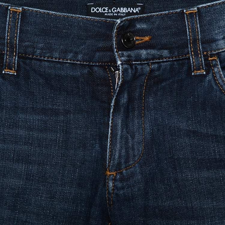 Pre Owned Dolce & Gabbana Blue Distressed Denim 12 Gold Fit Jeans M