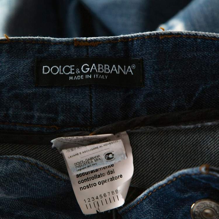 Pre Owned Dolce & Gabbana Blue Light Wash Denim Distressed Low Rise Jeans M