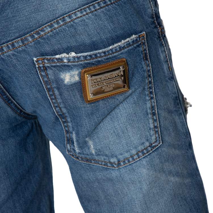 Pre Owned Dolce & Gabbana Blue Light Wash Denim Distressed Low Rise Jeans M
