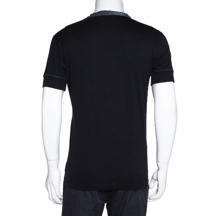 Pre Owned Dolce & Gabbana Black Cotton Contrast Trim V Neck T Shirt M 