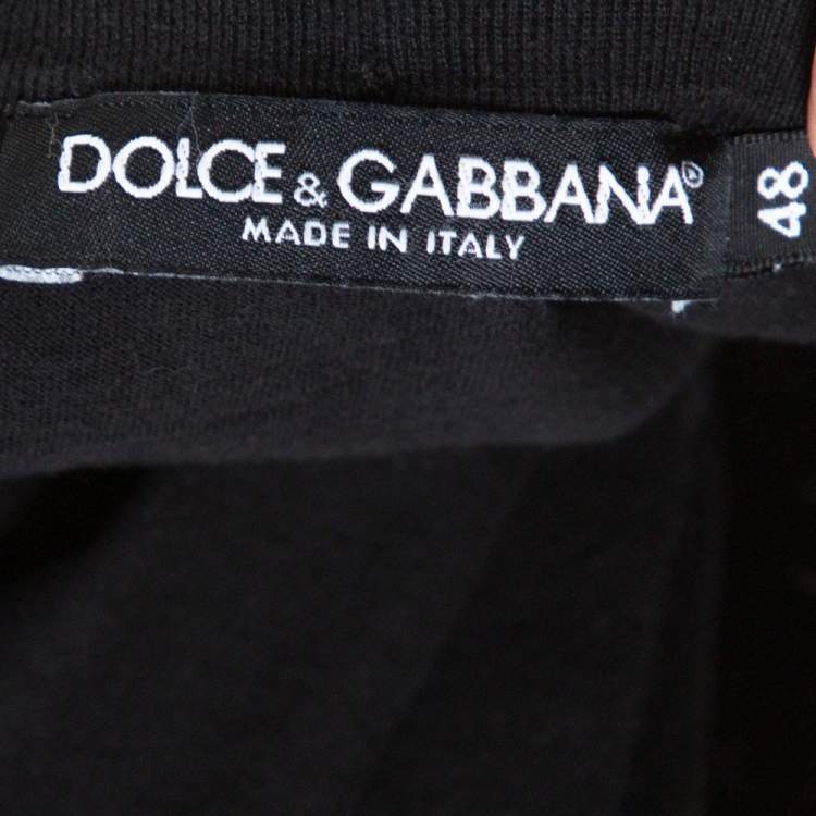 Pre Owned Dolce & Gabbana Black Cotton Contrast Trim V Neck T Shirt M 