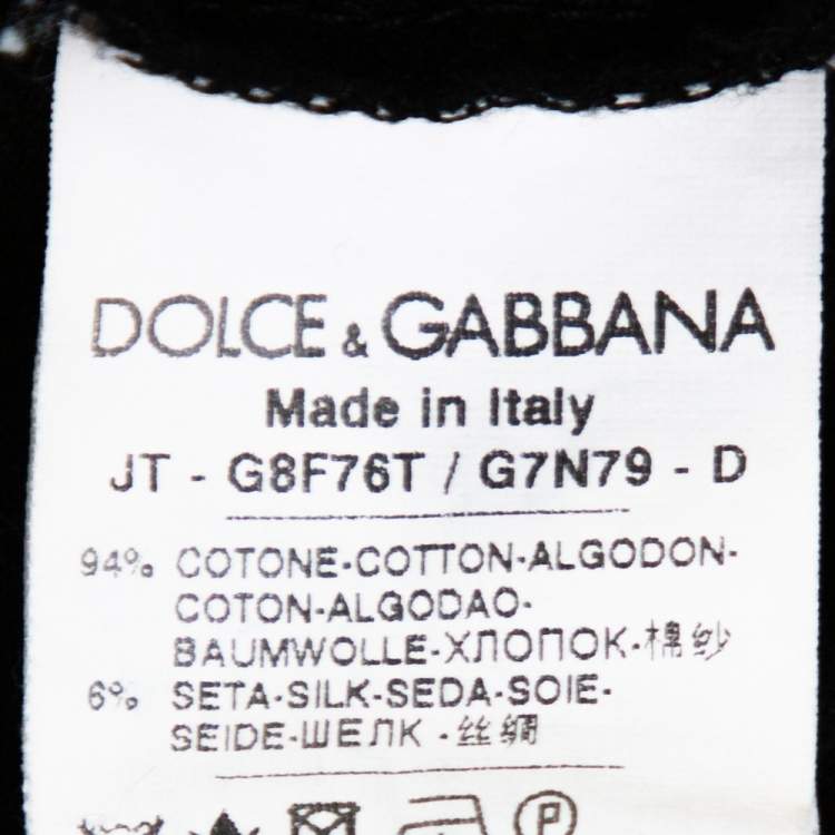 Pre Owned Dolce & Gabbana Black Cotton Contrast Trim V Neck T Shirt M 