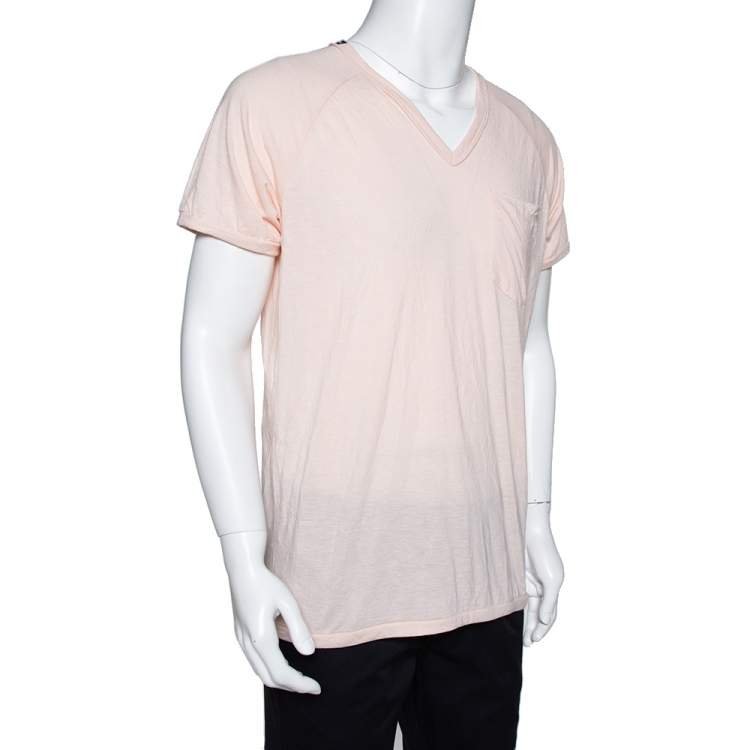 Pre Owned Dolce & Gabbana Peach Jersey Raglan Sleeve V-Neck T-Shirt XL