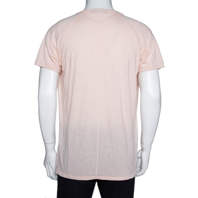 Pre Owned Dolce & Gabbana Peach Jersey Raglan Sleeve V-Neck T-Shirt XL