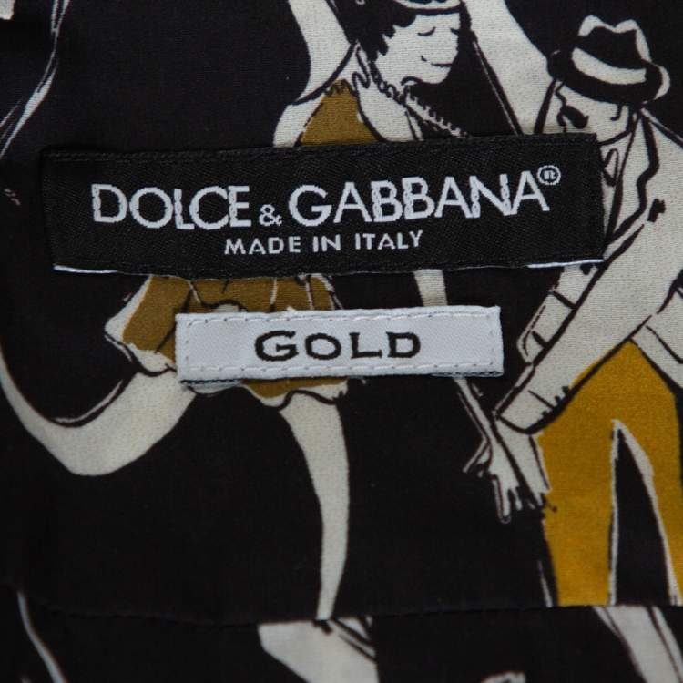 Pre Owned Dolce & Gabbana Gold Black Jazz Club Print Cotton Shirt L