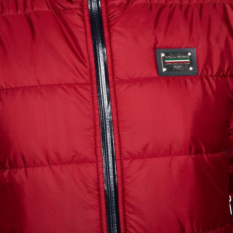 مملوكة مسبقًا Dolce & Gabbana Red Hooded Puffer Jacket XS