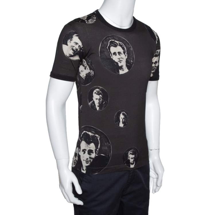 Dolce & Gabbana Charcoal Grey James Dean Print Cotton T-Shirt XS